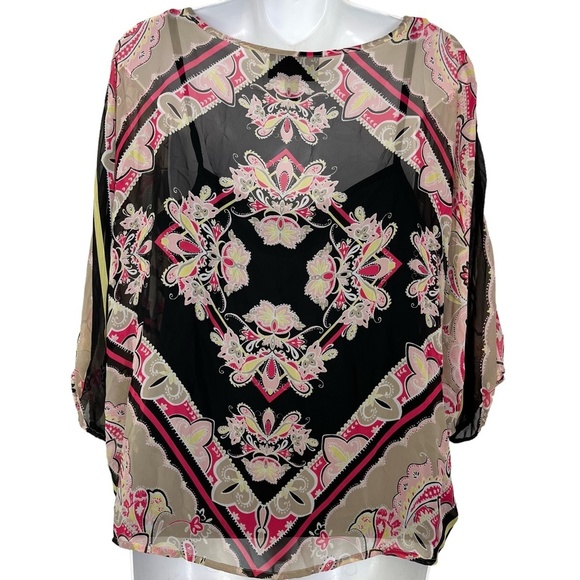 DANA BUCHMAN Oversized Top Black Pink Dolman Sleeve Lined Flowy Top Shirt sz M - Picture 11 of 16